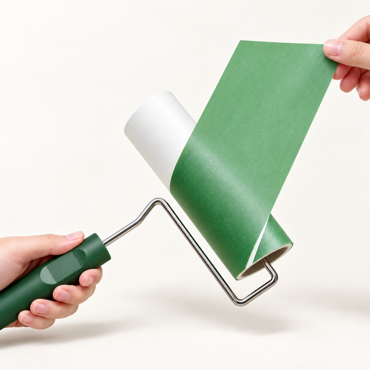 Edited demonstration of peeling a used adhesive sheet from the lint roller